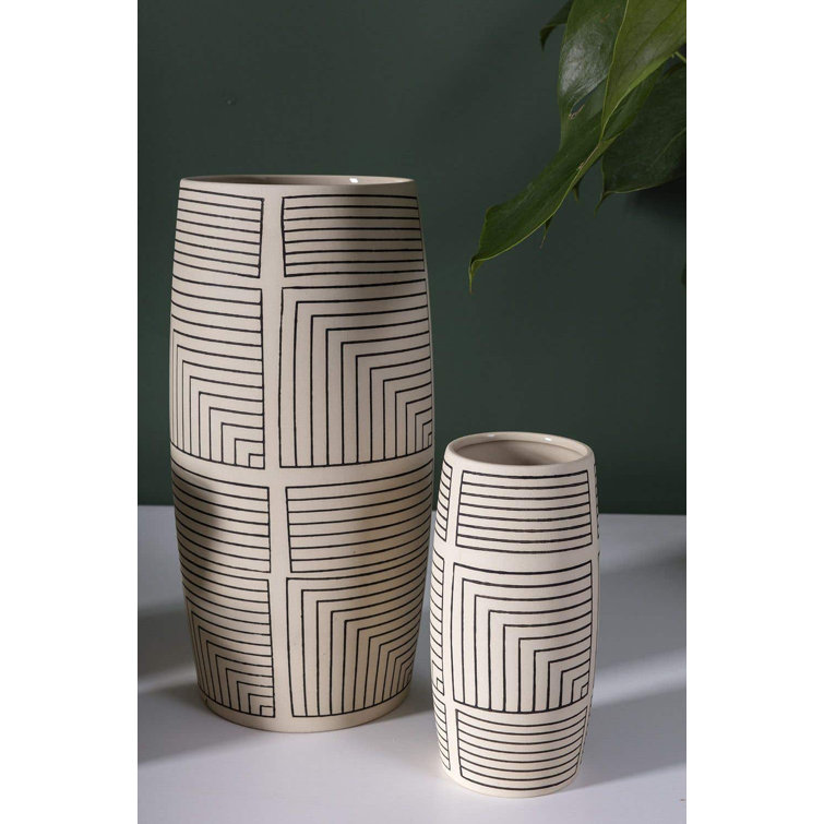 Handcrafted Beige and Black Porcelain Table Vase