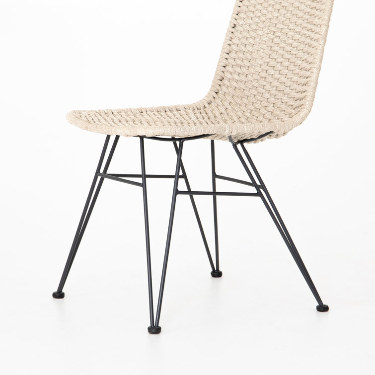 Cream Woven Rope Armless Side Chair with Black Legs