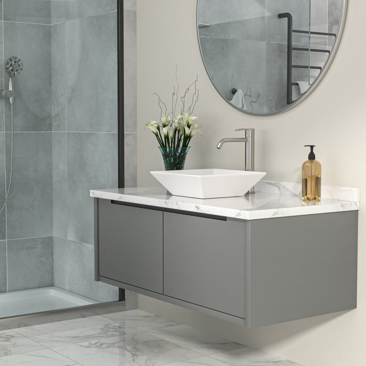 White Gloss Ceramic Square Wall-Mount Bathroom Sink