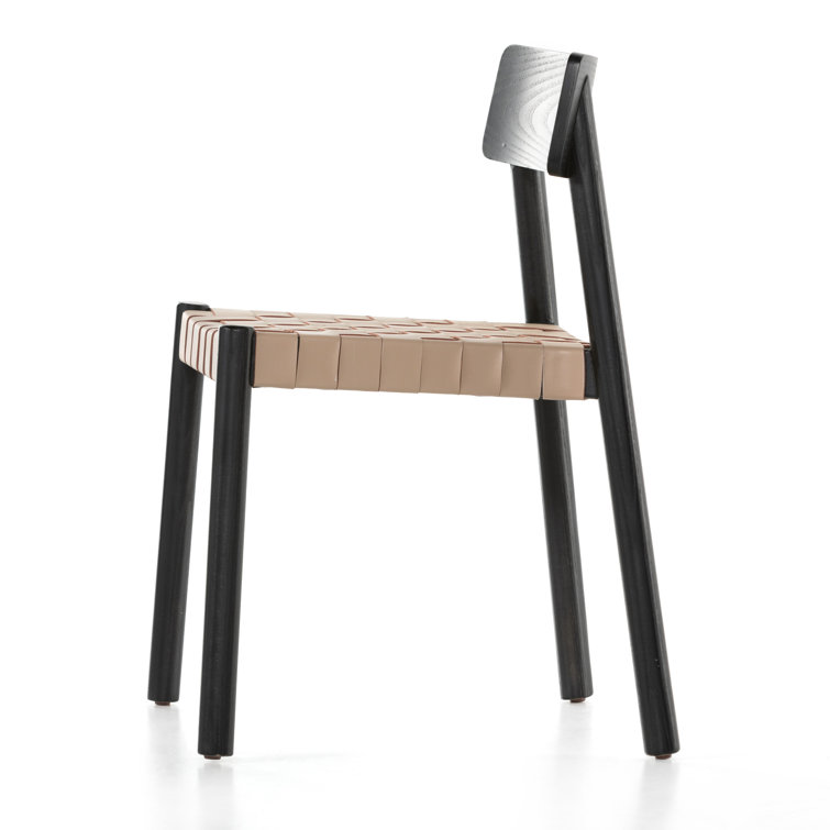 Modern Black Ash Wood & Woven Leather Side Chair