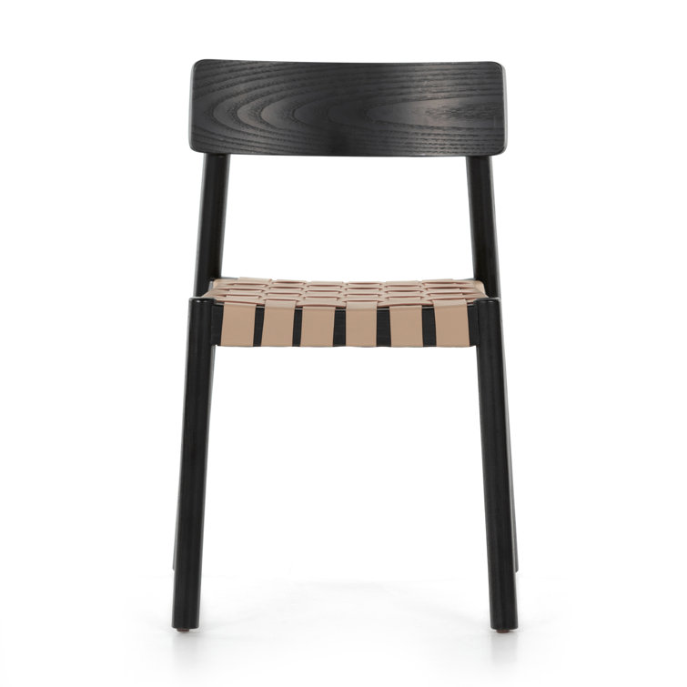 Modern Black Ash Wood & Woven Leather Side Chair