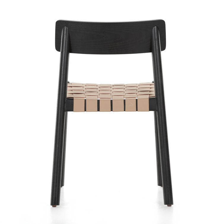 Modern Black Ash Wood & Woven Leather Side Chair