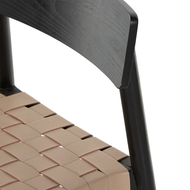 Modern Black Ash Wood & Woven Leather Side Chair