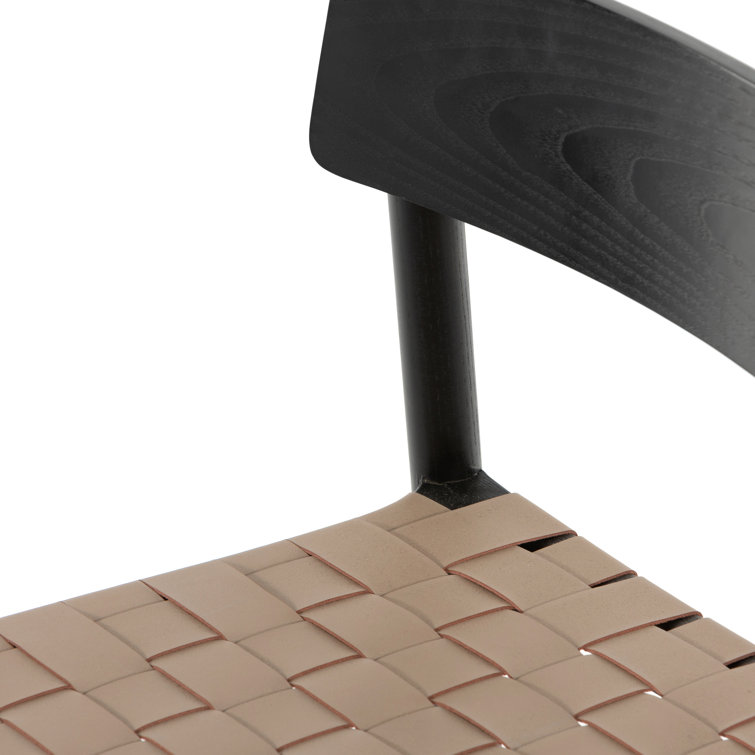 Modern Black Ash Wood & Woven Leather Side Chair