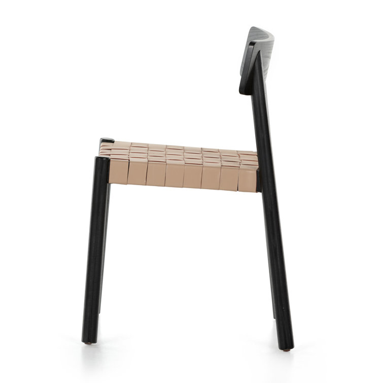 Modern Black Ash Wood & Woven Leather Side Chair