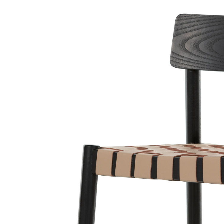 Modern Black Ash Wood & Woven Leather Side Chair