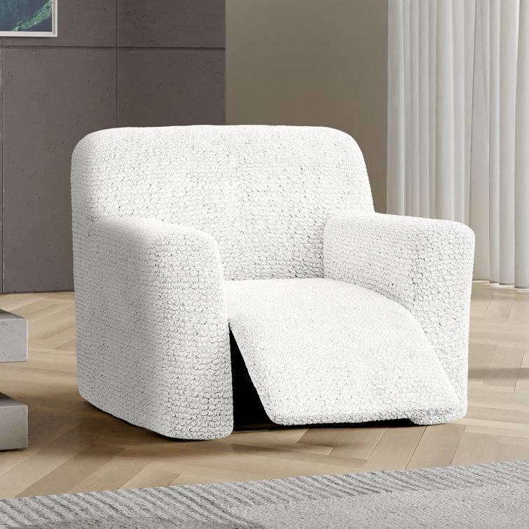 Crisp White Stretch Polyester Recliner Slipcover