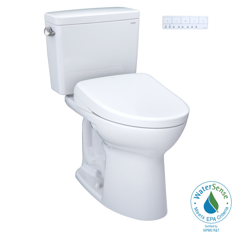 Cotton White High Efficiency Elongated Two-Piece Toilet with Bidet Seat