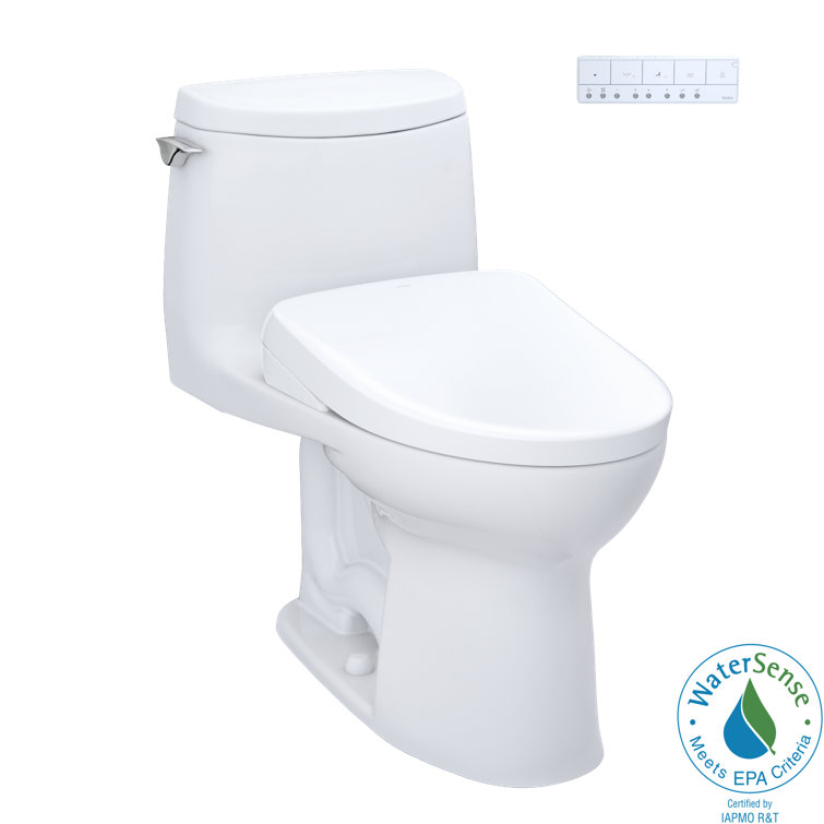 Cotton White High Efficiency Elongated One-Piece Toilet with Bidet