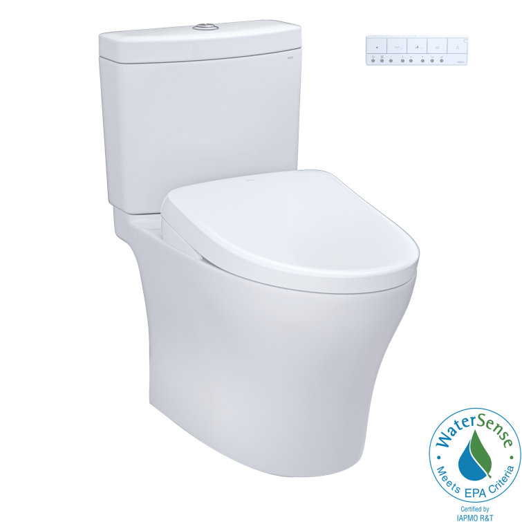 Cotton White Elongated Two-Piece Dual Flush Toilet with Bidet Seat