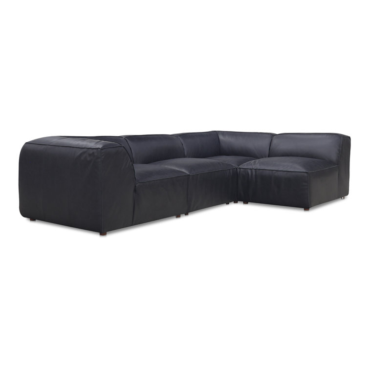 Vantage Black Leather Two Piece Modular Sectional with Wood Frame