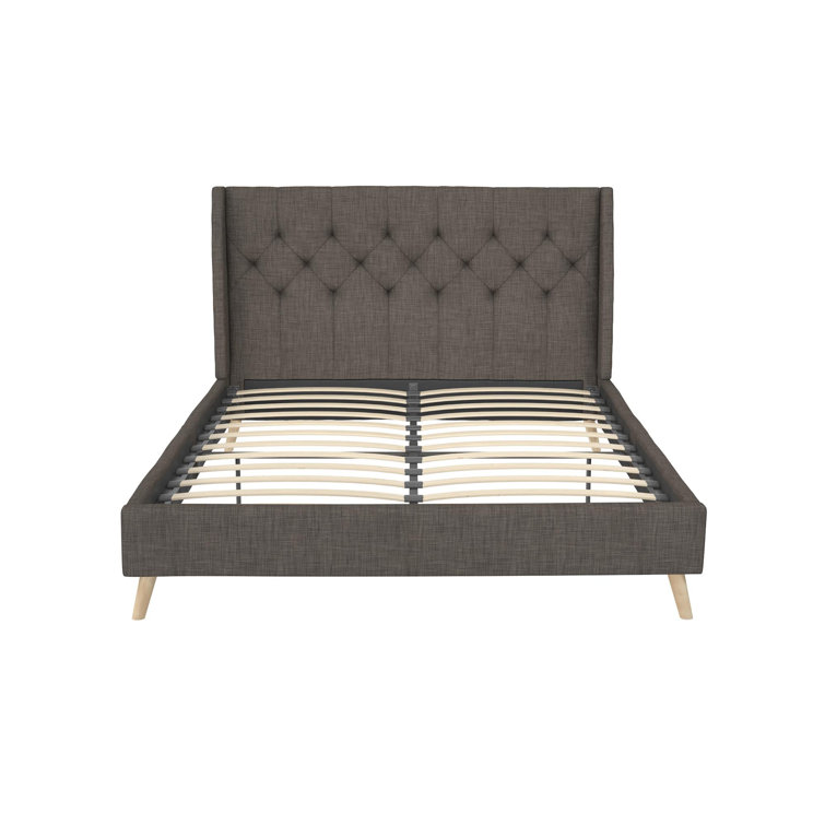 Gray Linen Tufted Upholstered Queen Bed with Wood Frame