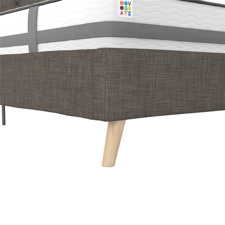Gray Linen Tufted Upholstered Queen Bed with Wood Frame