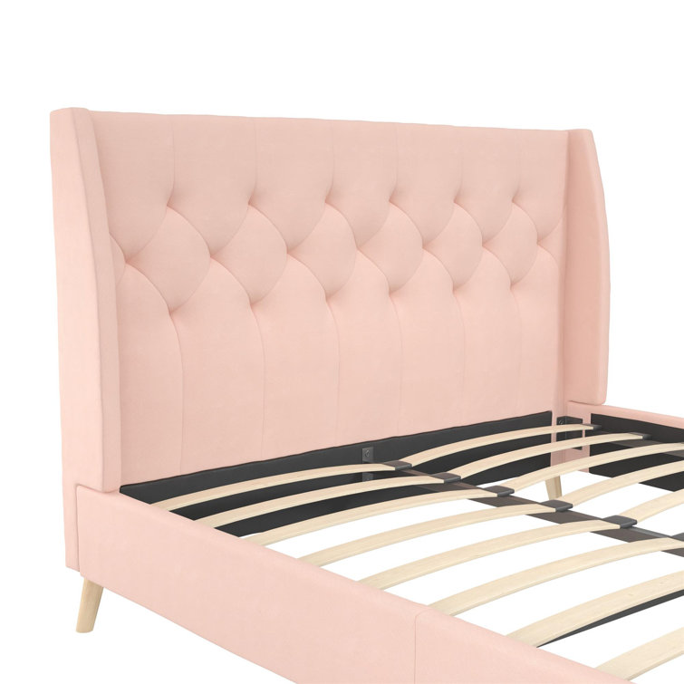 Elegant Gray Linen Upholstered Queen Platform Bed with Tufted Headboard