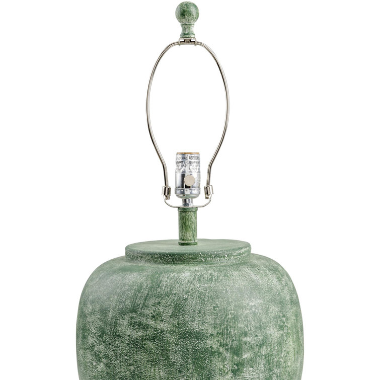 Green Concrete Table Lamp with White Linen Shade