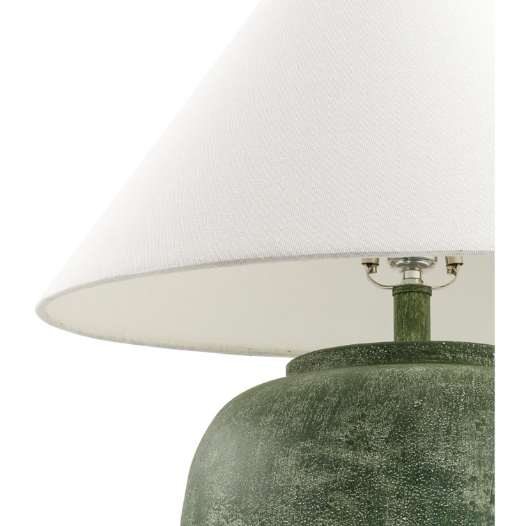 Green Concrete Table Lamp with White Linen Shade