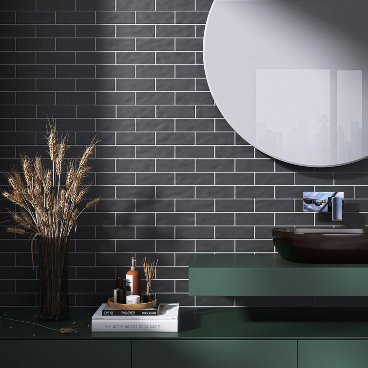 Matte Black 3" x 8" Porcelain Subway Tile