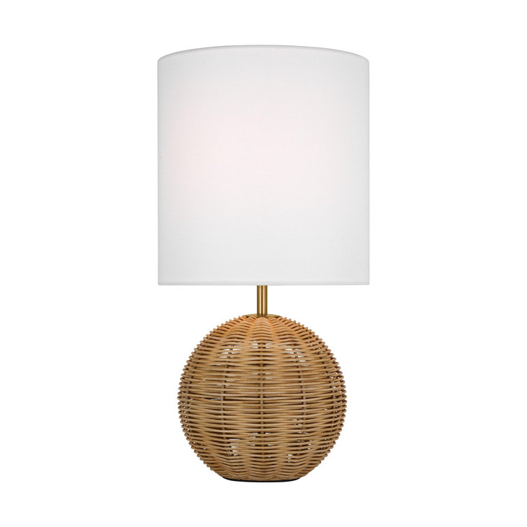 Mari Burnished Brass and Rattan Table Lamp with White Linen Shade