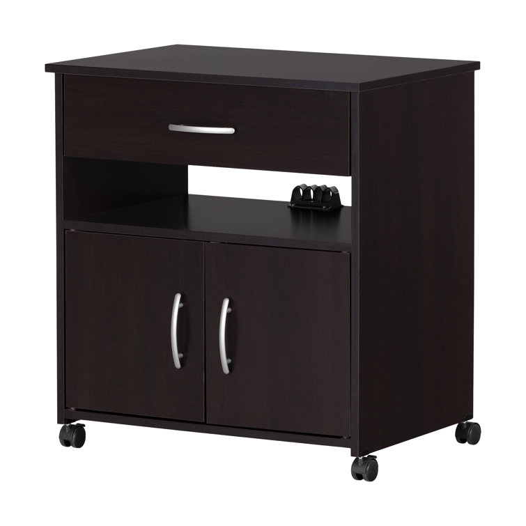 Chocolate Wood Mobile Printer Stand with Storage and Wheels