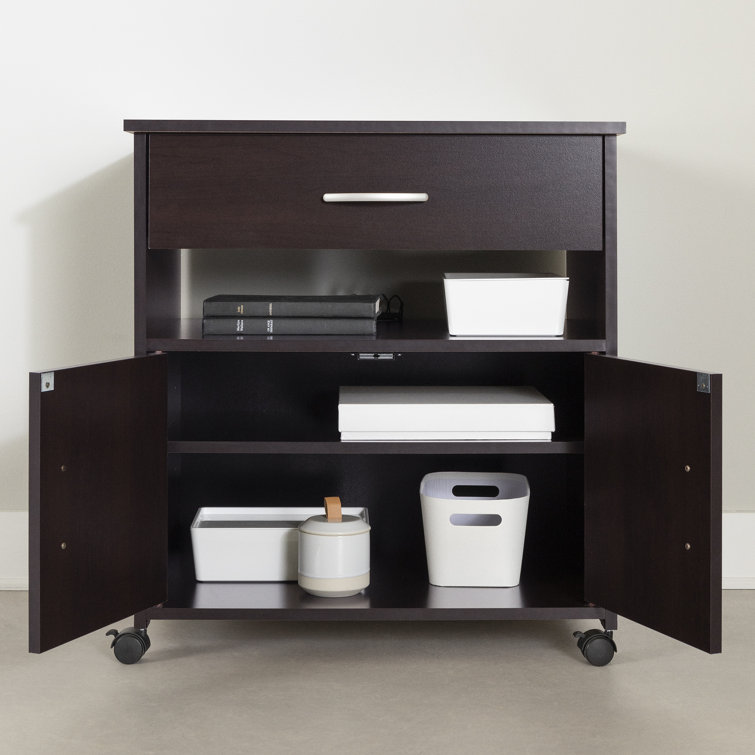 Chocolate Wood Mobile Printer Stand with Storage and Wheels