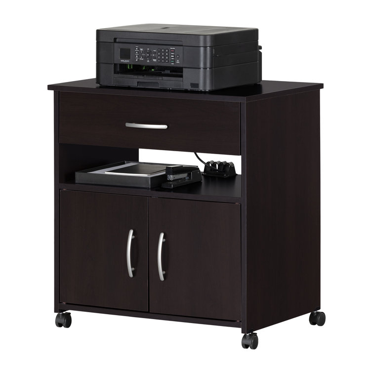 Chocolate Wood Mobile Printer Stand with Storage and Wheels