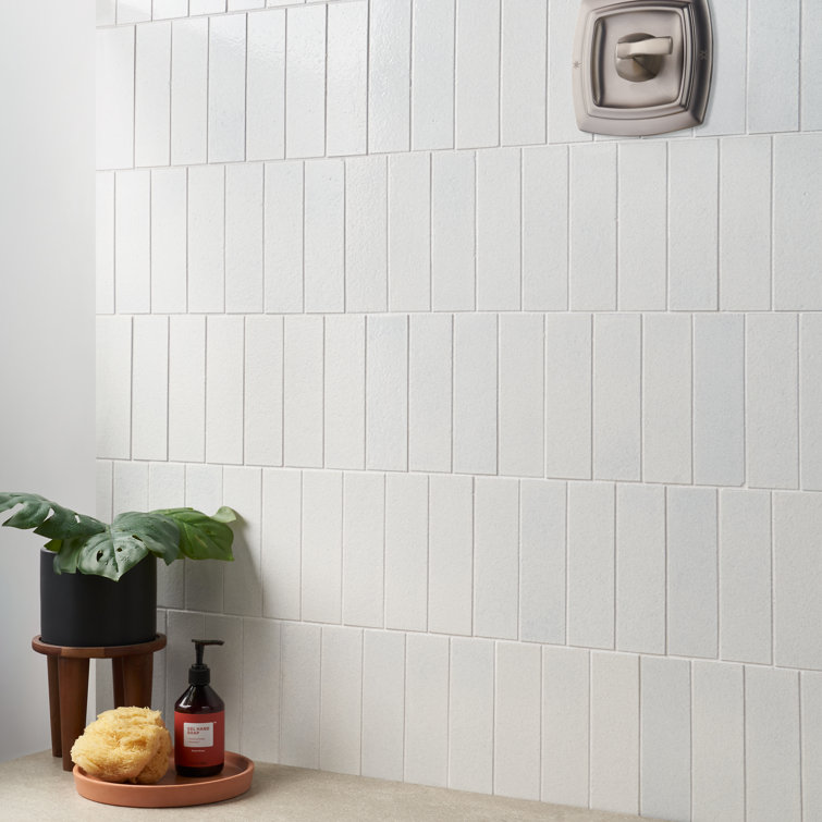 Cotton Glossy White Lava Stone Subway Wall Tile 2" x 8"