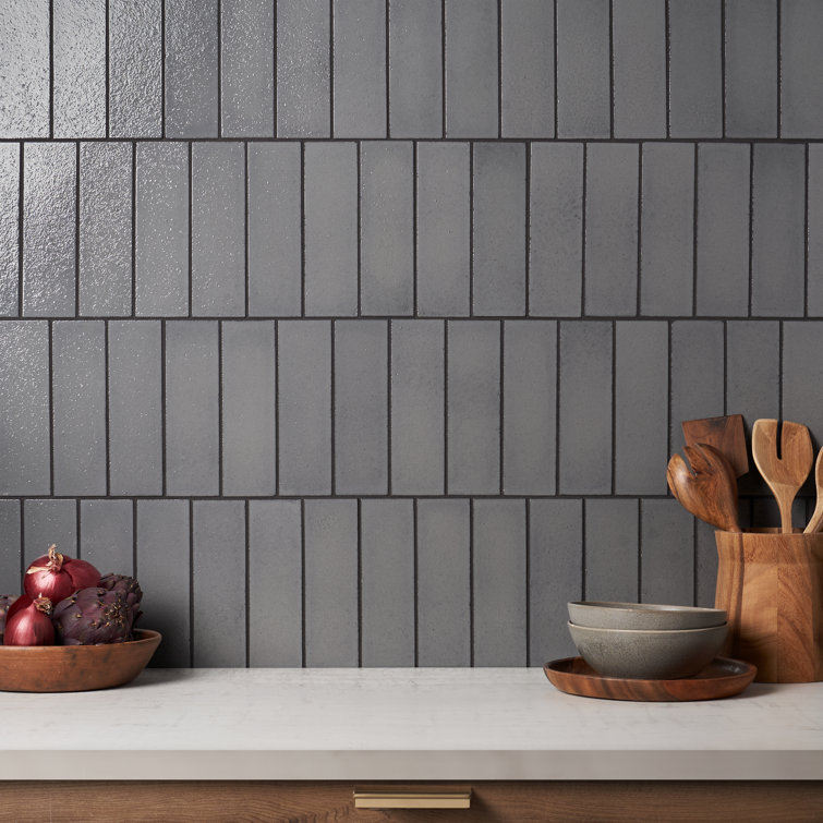 Fossil Gray Glossy Lava Stone Subway Wall Tile 2" x 8"