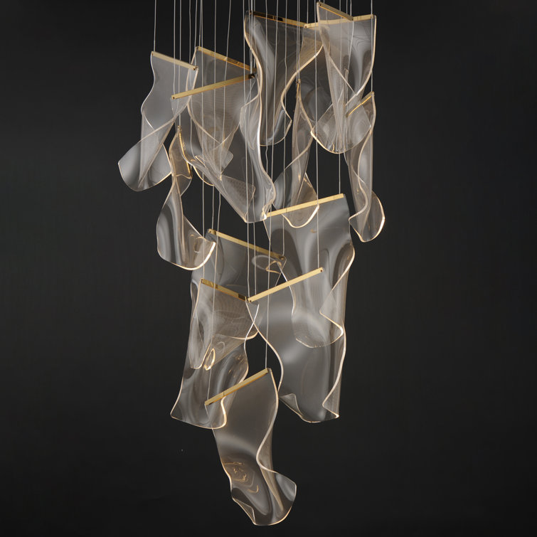 French Gold 14-Light LED Abstract Glass Pendant