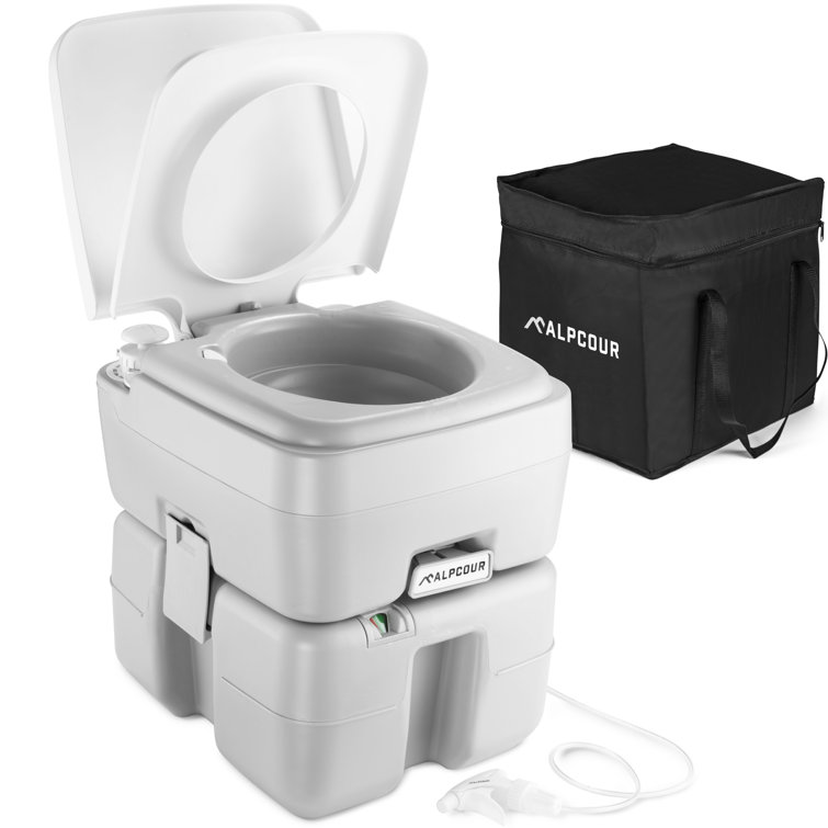 Compact Gray Heavy-Duty Portable Camp Toilet with Carrying Case