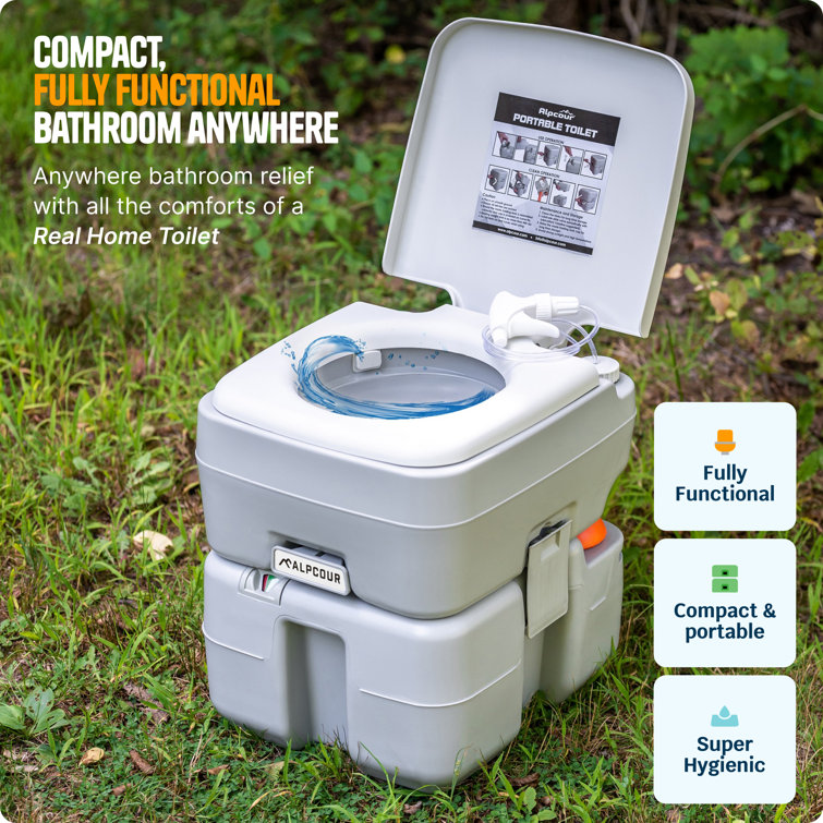 Compact Gray Heavy-Duty Portable Camp Toilet with Carrying Case