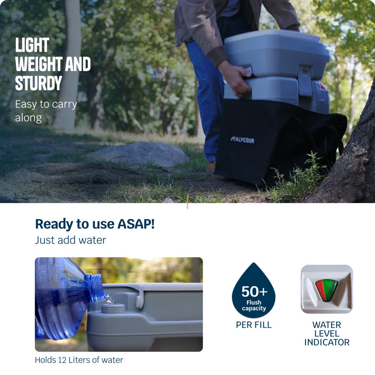 Compact Gray Heavy-Duty Portable Camp Toilet with Carrying Case