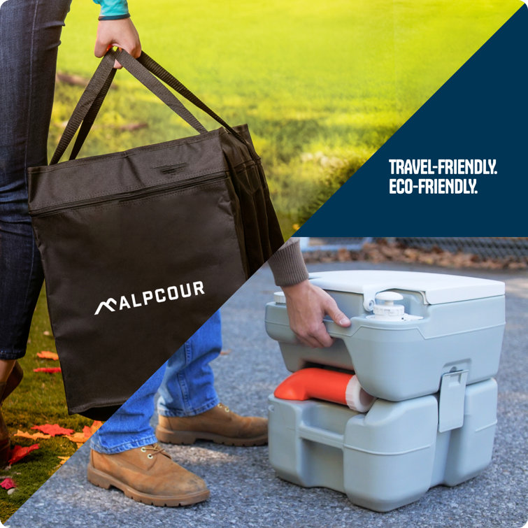 Compact Gray Heavy-Duty Portable Camp Toilet with Carrying Case