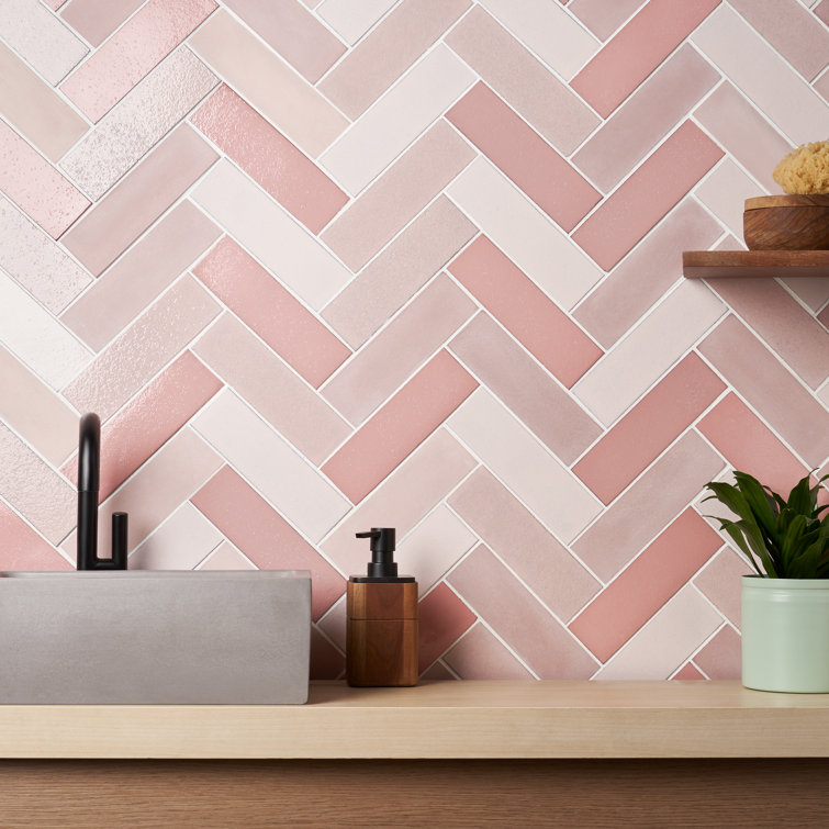 Terra Blend Pink Multi-Finish Lava Stone Subway Wall Tile