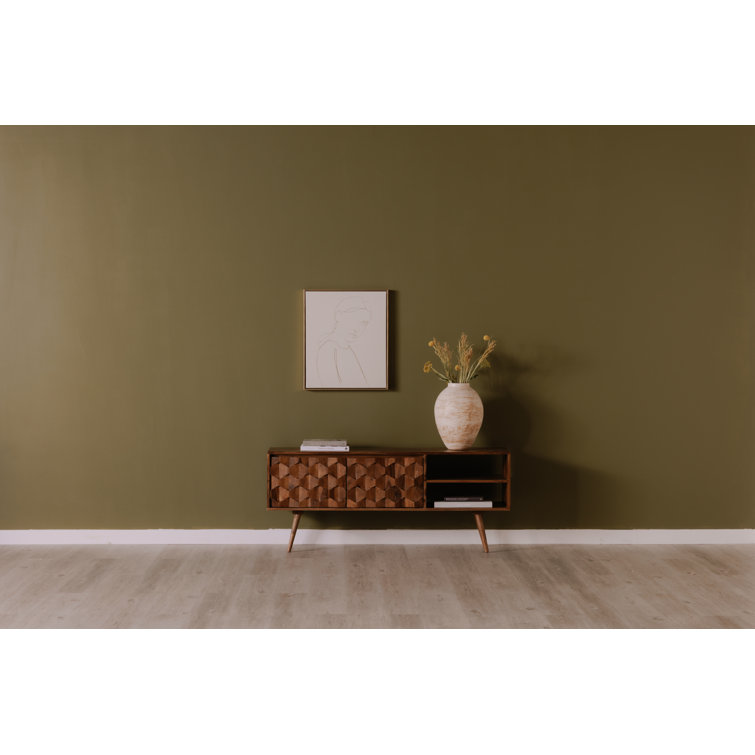 Mid-Century Modern Sheesham Wood 57'' TV Console with Fireplace