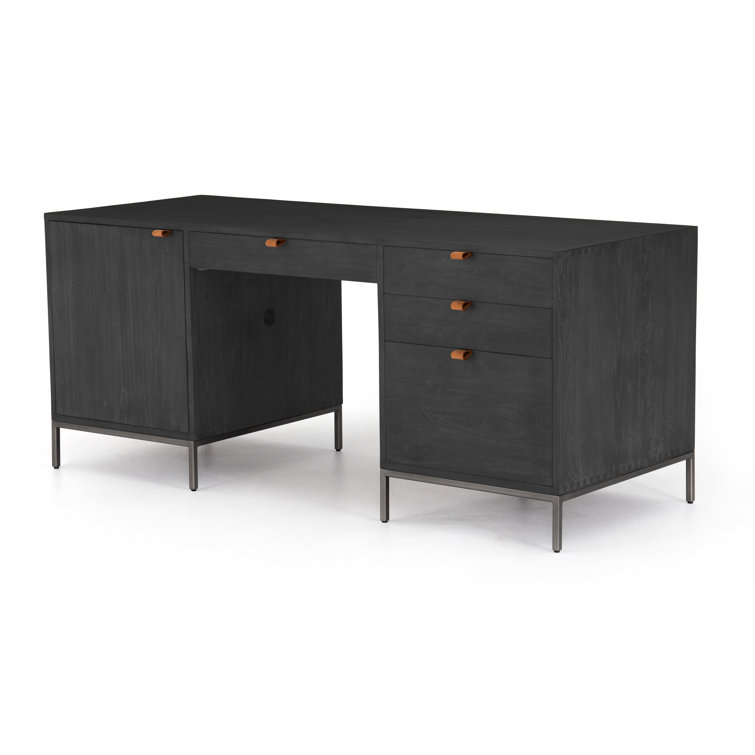 Black Wash Poplar Executive Desk with Storage Drawers