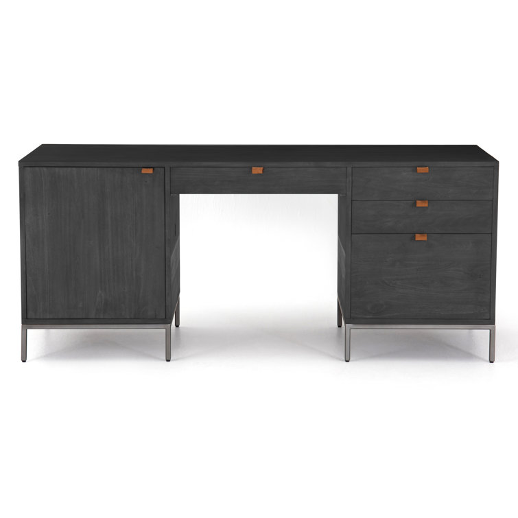 Black Wash Poplar Executive Desk with Storage Drawers