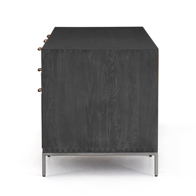 Black Wash Poplar Executive Desk with Storage Drawers