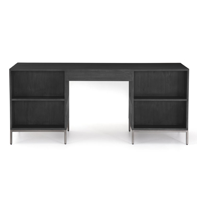 Black Wash Poplar Executive Desk with Storage Drawers