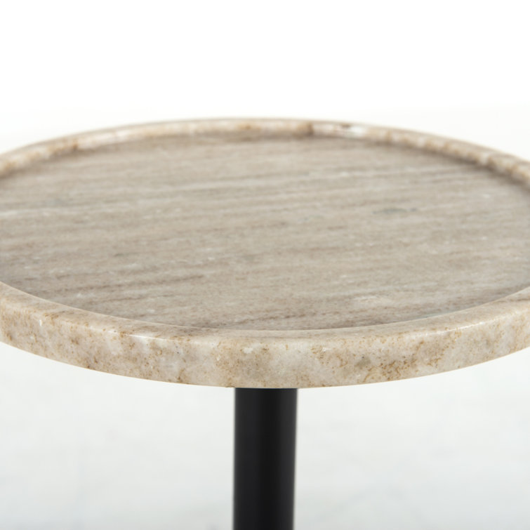 Round White Marble and Black Metal Pedestal End Table
