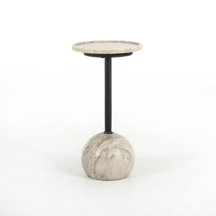 Elegant Beige and Black Stone-Metal Round Side Table