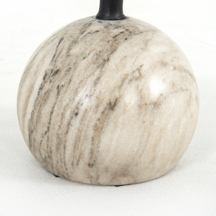 Round White Marble and Black Metal Pedestal End Table