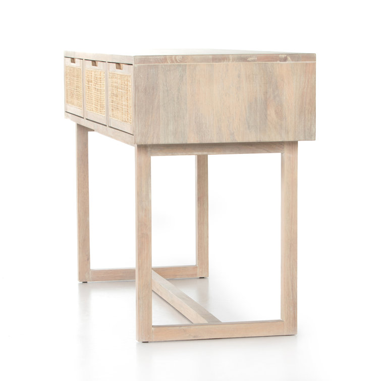 Mid-Century Modern Whitewashed Mango Wood Console Table with Cane Drawers