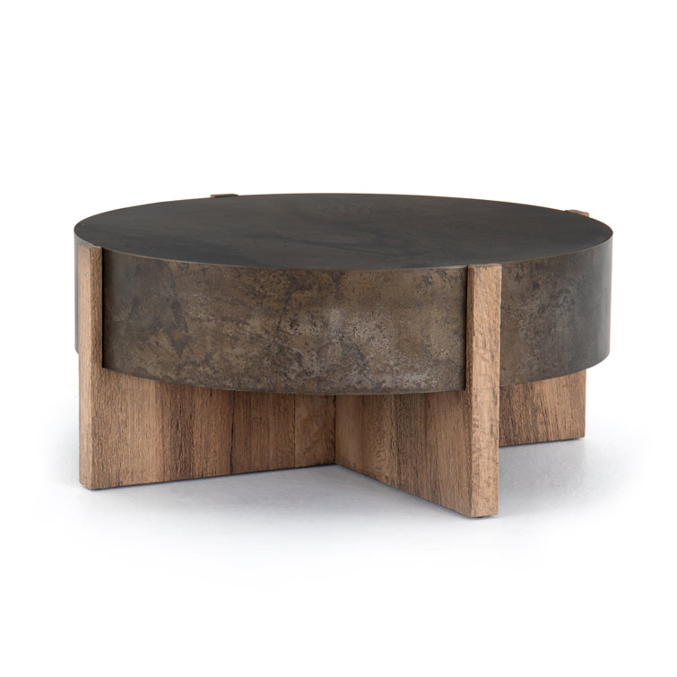 Rustic Oak & Distressed Iron 41.5" Round Coffee Table