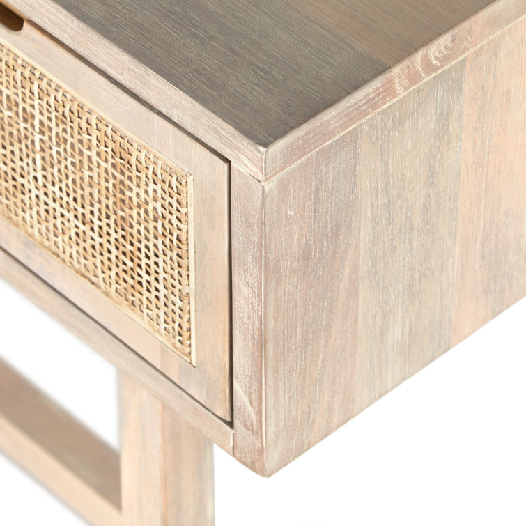 Mid-Century Modern Whitewashed Mango Wood Console Table with Cane Drawers