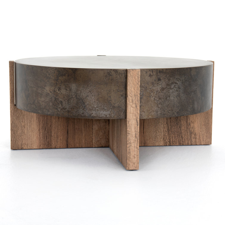 Rustic Oak & Distressed Iron 41.5" Round Coffee Table