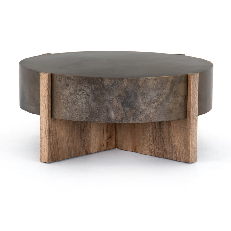 Rustic Oak & Distressed Iron 41.5" Round Coffee Table