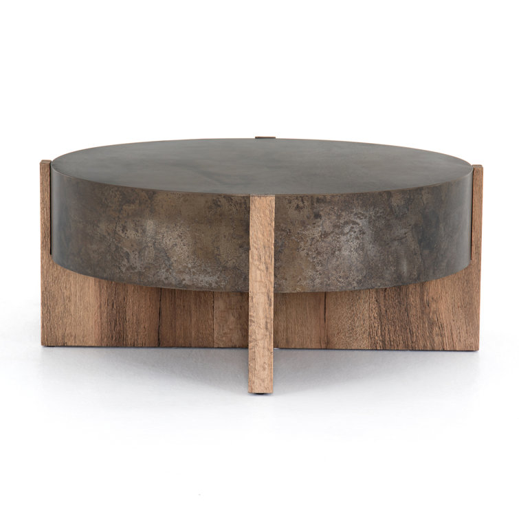 Rustic Oak & Distressed Iron 41.5" Round Coffee Table