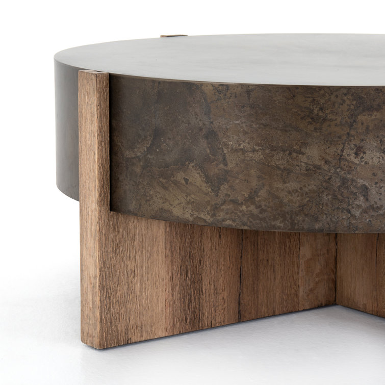 Rustic Oak & Distressed Iron 41.5" Round Coffee Table