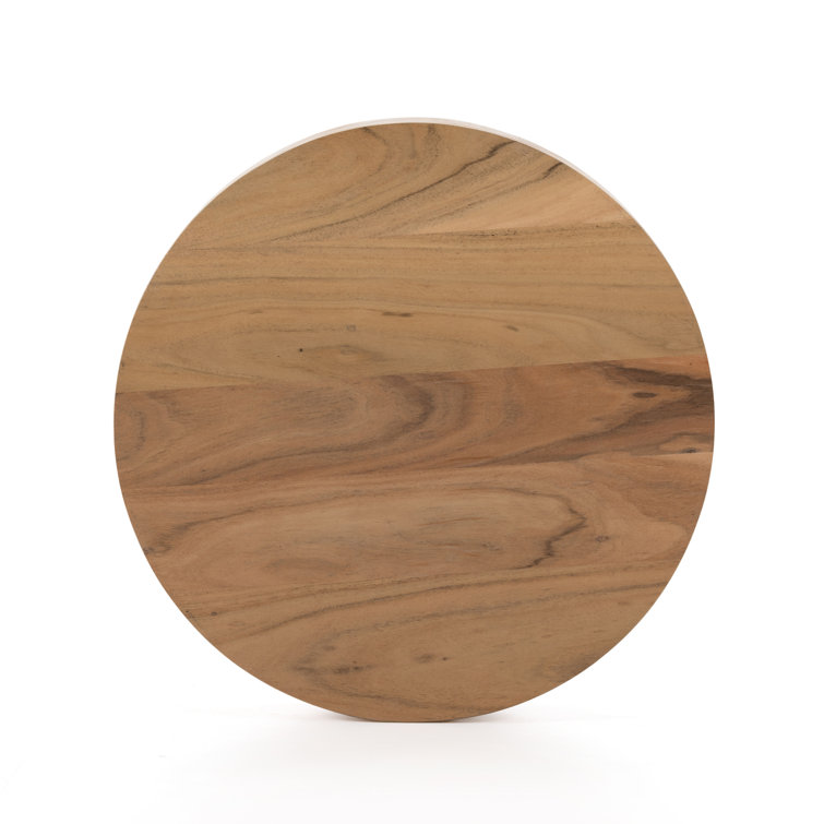 Amber Oak Round Solid Acacia End Table with Natural Finish