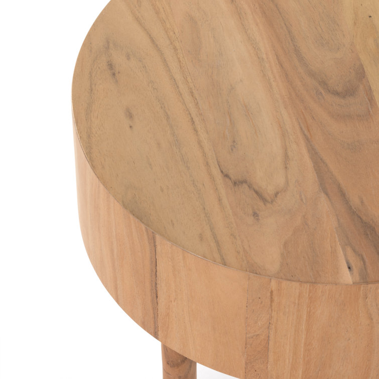 Amber Oak Round Solid Acacia End Table with Natural Finish